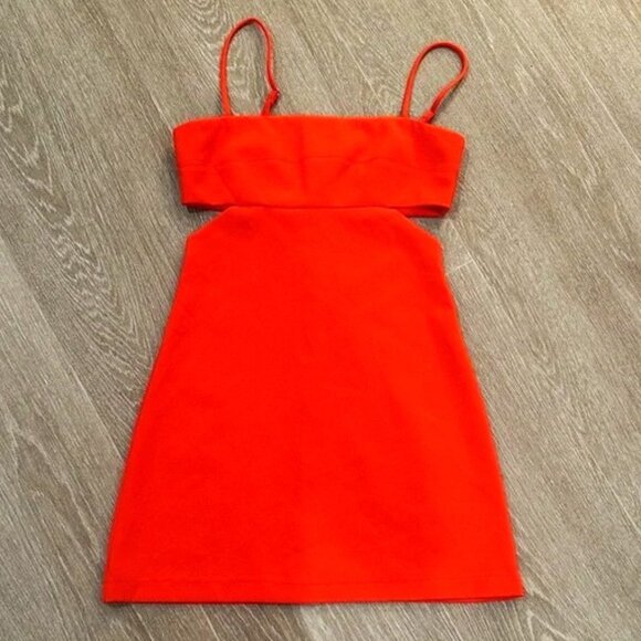 NWT EMORY PARK Cutout Mini Dress, Bright Red Orange, Sz M - Picture 1 of 8